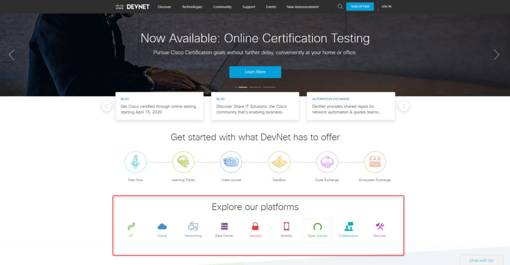 DevNet top page - platform